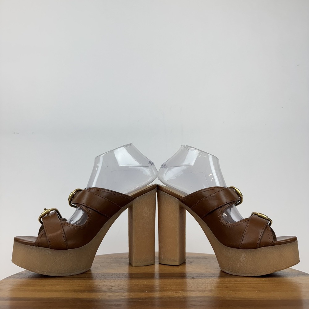 New Womens Veronica Beard Garrick Brown Leather Platform Slide Sandals Size 9 M - Picture 5 of 8